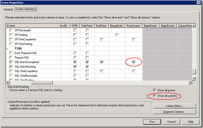 Select the RowCounts Column for SQL: BatchCompleted