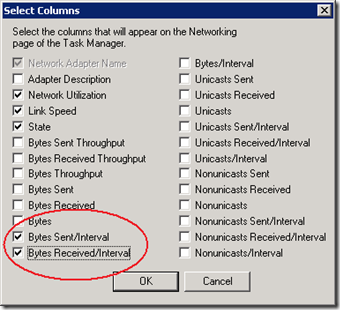 In Windows 2003 Taskmanager, Networking, select "View", "Select Columns"